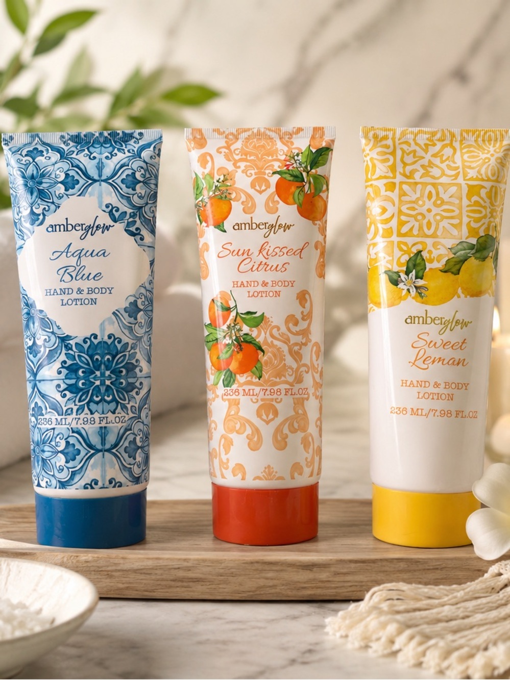 Viral Amber Glow Hand & Body Lotion Bundle (3-Piece Set) – Citrus & Aqua Scents